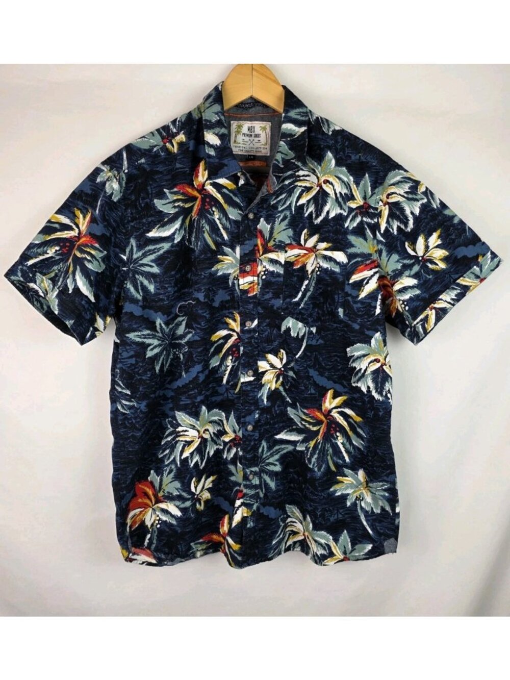 MBX Premium Goods Mens Hawaiian Paradise Shirt Size Large Blue Short Sleeve Top